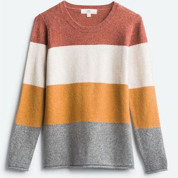 NWT Pinque Women’s Color Block Long Sleeve Crew Neck Sweater Brown/Cream - XL - Picture 5 of 7